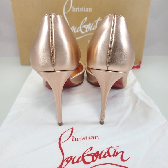 NWT$900 LOUBOUTIN Iriza 85 Leche Silk Satin Metallic Leather Heel Pumps Sz 38.5 - Picture 8 of 14